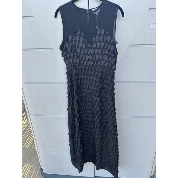 Anthropologie Foxiedox black peacock 3D Appliqués Illusion Sheer Neck dress Sz M - Picture 5 of 16